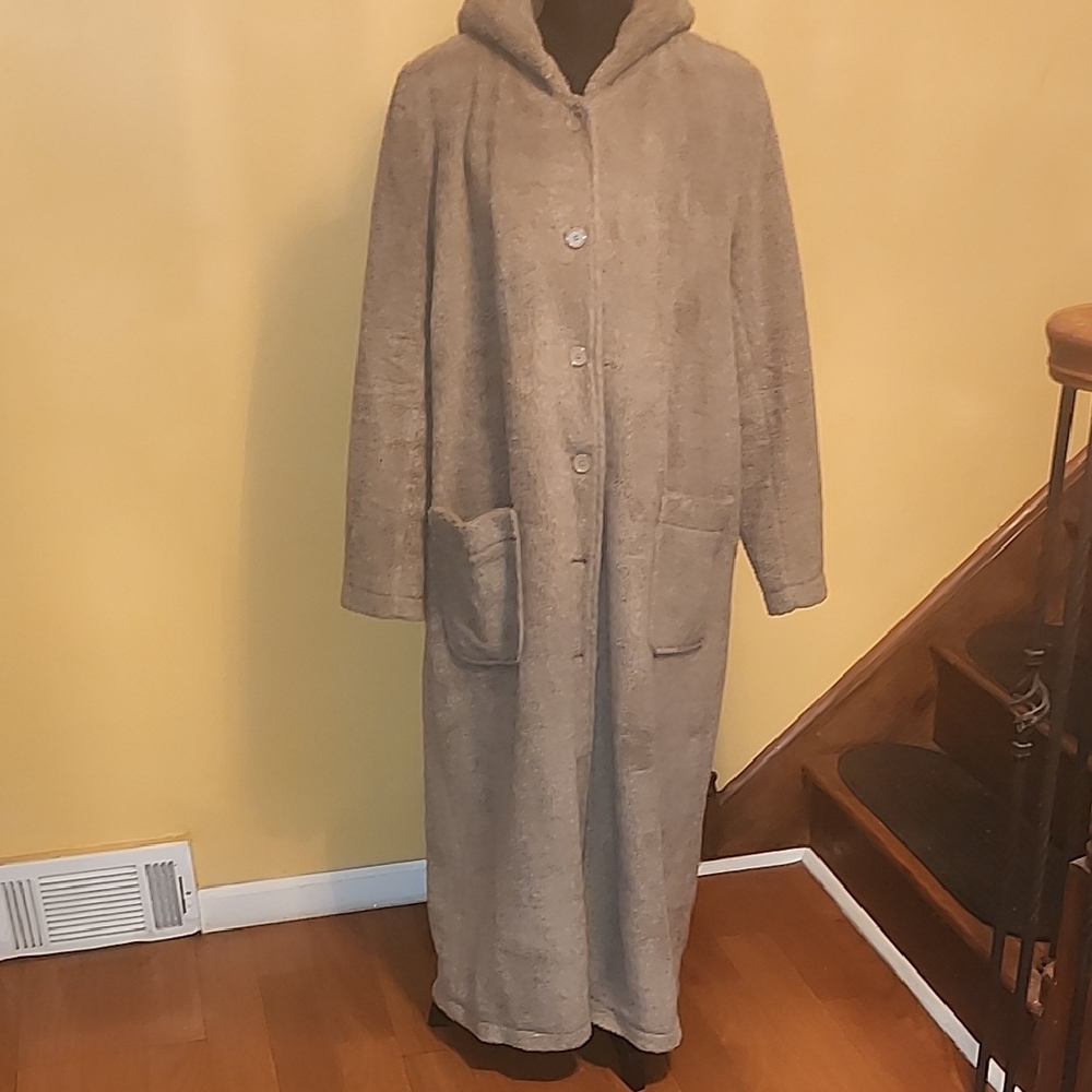 Boston Design Studio XL Tall Teddy Sherpa Hooded Long Coat Tan XLT